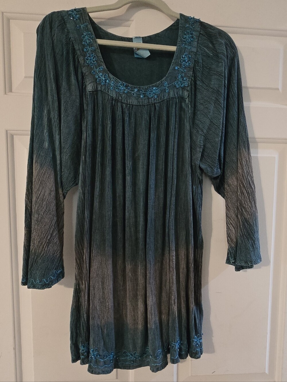 India Boutique Teal and Gray Embroidered Tunic Top